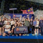 Team Malaysia celebrates winning the Red Bull Power Race Nations’ Trophy as confetti falls in Bangkok